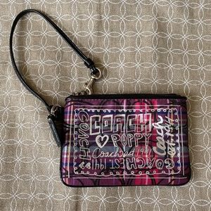 Coach Poppy Purple Tartan Plaid Wristlet